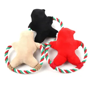Christmas dog chew plush toy set, colorful braided cotton rope teeth cleaning interactive toy.