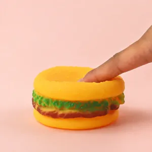 Squeaky hamburger dog toy latex puppy chew toy interactive pet toy for fun and teeth cleaning