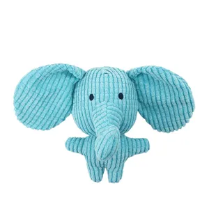 Blue corduroy elephant plush dog toy, cute squeaky chewing toy for pets and small animals!