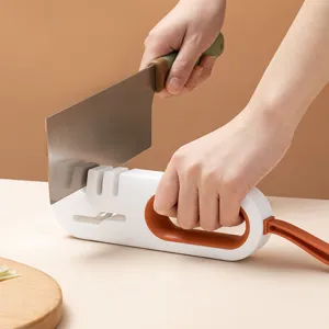 Multi-function 4-in-1 kitchen knife sharpener with ergonomic handle for easy safe home use.