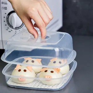Caja vaporera de microondas de doble capa de plástico para almacenamiento de alimentos