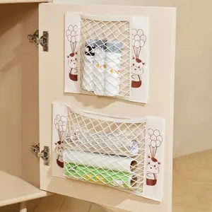 Sac de Rangement Suspendu Mural Organisateur en Maille Avec Imprimé Vache de Dessin Animé Poche Velcro pour Articles Divers de Cuisine