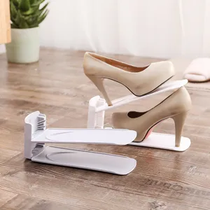 Double layer shoe rack adjustable plastic shoe slot holder space saving organizer for home closet