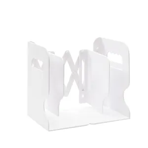 Adjustable white metal bookend desktop book organizer shelf expandable storage stand