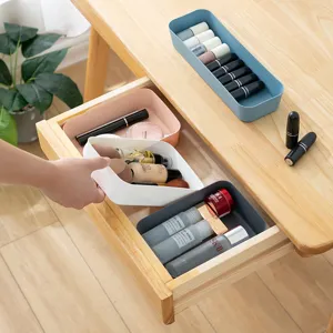Japanese style desktop storage box, multi-compartment plastic organizer for makeup and stationery.