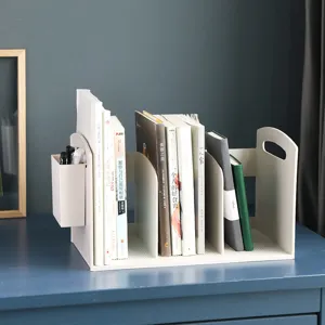 Japanese desktop plastic book stand with pen holder multi-grid file storage rack