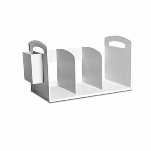 Japanese style desktop file organizer 3-grid book stand with pen holder in white color