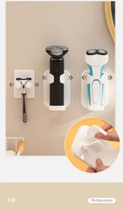 Punch-free wall mounted electric shaver holder white plastic bathroom razor storage rack organizer