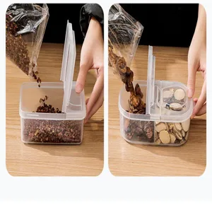 Boîte de rangement d'épices en plastique transparent avec couvercle à rabat pour la cuisine