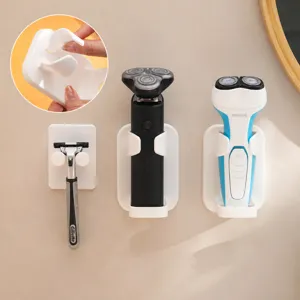 Wall-mounted razor holder punch-free storage rack for manual and electric shavers bathroom