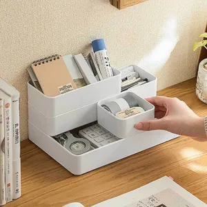 Stackable Plastic Storage Box Desktop Organizer Container For Kitchen Office Stationery Cosmetics Sundries