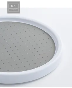 Détail étagère à épices cuisine rotative multifonction, plateau blanc avec picots antidérapants.