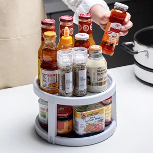 Étagère à épices pivotante à 2 niveaux pour cuisine, organiseur de condiments pratique.