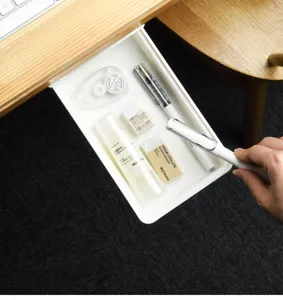 Organizador de cajón adhesivo debajo del escritorio portalápices de plástico oculto para papelería