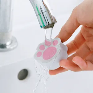 Cute cat paw sponge eraser for kitchen faucet and sink cleaning, reusable magic eraser tool.