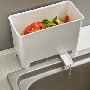 Kitchen draining trash can for sink edge, food waste strainer and water filter storage bin.