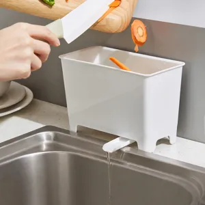 Kitchen sink hanging trash bin plastic food waste drain basket for kitchen organization