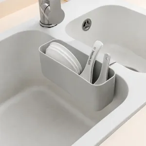 Kitchen Sink Drainage Basket Plastic Hanging Storage Rack Multi-Functional Sponge Holder Sink Caddy White Storage Basket