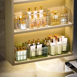 Organisateur de cosmetiques en acrylique motif diamant boite de rangement pour salle de bains.