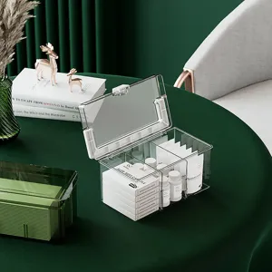 Clear plastic storage box with lid, large capacity mask and cosmetic organizer for home use.