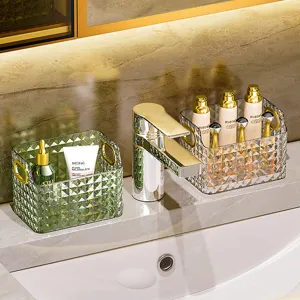 Boite de rangement cosmetique motif diamant organisateur de bureau de salle de bain dore