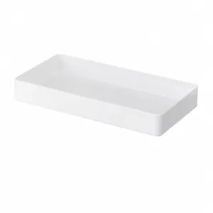White plastic rectangular stackable storage box XXL size for desktop and drawer organization.
