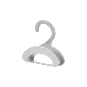 Grey plastic handbag hanger hook for wardrobe, smooth curved design protects purse straps.