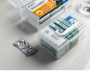 Boîte de rangement en plastique transparent, organiseur de médicaments portable avec couvercle.