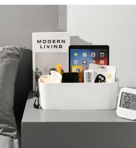 Moderne Kunststoff-Schreibtisch-Aufbewahrungsbox, weißer Organizer für Büro und Wohnheim.