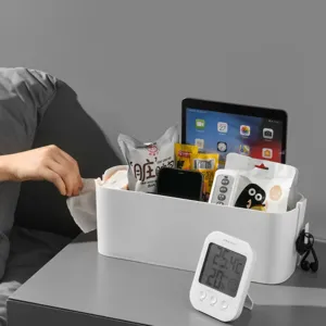 Weißer Kunststoff-Desktop-Aufbewahrungsbox multifunktionaler Organizer für Büro und Zuhause.