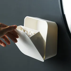 Wall mounted dustproof storage box white container for bathroom cotton swabs and tissues