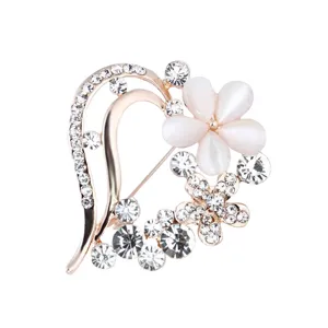 Elegante Strass Herz Katzenauge Blumen Legierung Brosche Nadel Mode Kleidung Zubehör.