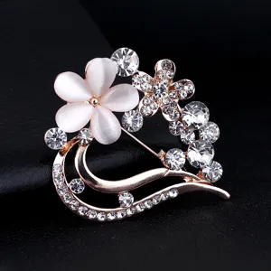 Elegante Roségold Katzenauge Stein Strass Herz Pflaumenblüte Brosche Mode Schmuck