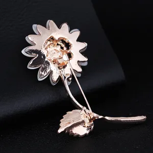 Spilla girasole spilla lega oro rosa moda gioiello vista dettagliata chiusura sicurezza