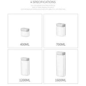 Clear plastic storage jar kitchen airtight food container 400ml 700ml 1200ml 1600ml set