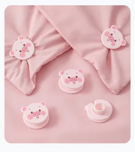 Joli support de couette cochon rose mignon anti-dérapant fixation de housse pour literie de maison.