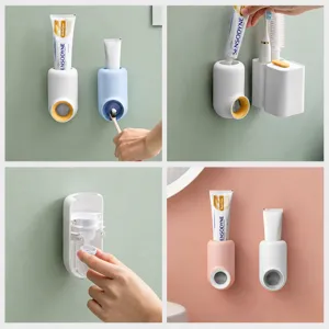 Dispenser di dentifricio automatico da parete e portaspazzolino, senza perforazione per il bagno.