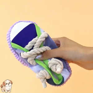Cute dog chew toy sneaker shape pet molar toy with built-in squeaker and cotton rope for puppies.