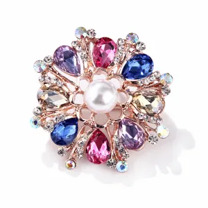 Stunning multi-color crystal pearl brooch alloy rhinestone floral fashion pin jewelry