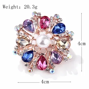 Multicolor crystal pearl brooch pin alloy rhinestone fashion jewelry accessory detail view