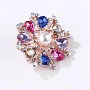 Colorful crystal pearl alloy rhinestone brooch pin fashion women apparel accessory