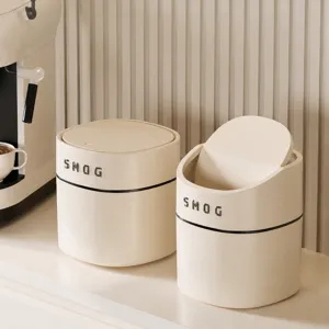 Mini desktop push-lid trash can for home office kitchen waste storage bin practical