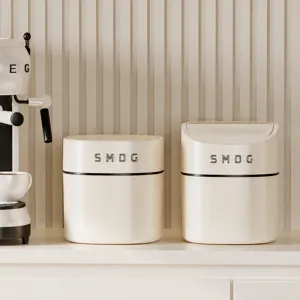 Mini desktop trash can retro style pop up garbage bin small plastic waste basket for desk