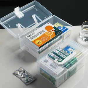 Boîte de rangement en plastique transparent organisateur de médicaments portable avec poignée
