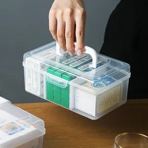 Boîte de rangement en plastique transparent avec poignée et séparateurs, organiseur portable.