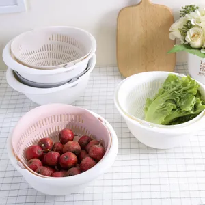 Double layer plastic kitchen draining basket colander for washing fruits and vegetables safely.