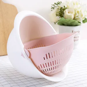 Double layer kitchen drainage basket fruit vegetable washing colander plastic white pink