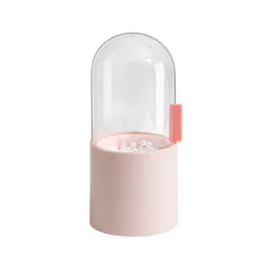 Boîte de rangement transparente minimaliste pour pinceaux de maquillage avec perles rose