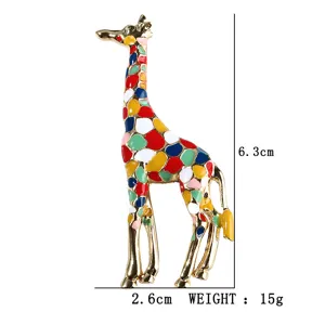 Colorful enamel giraffe brooch for women and men, stylish fashion pin jewelry 6.3cm.