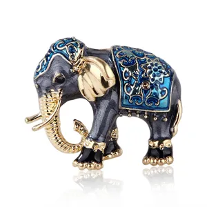 Exquisite blaue Emaillierte Elefant Brosche Vintage Gold-Ton Metall Tier Anstecknadel Schmuck
